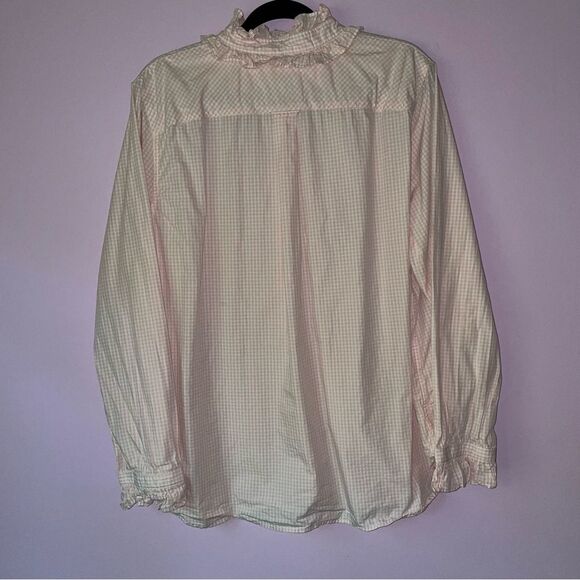 J Crew 18 Classic Button Shirt Pink Gingham Cotton Long Sleeve Ruffles - Picture 6 of 8